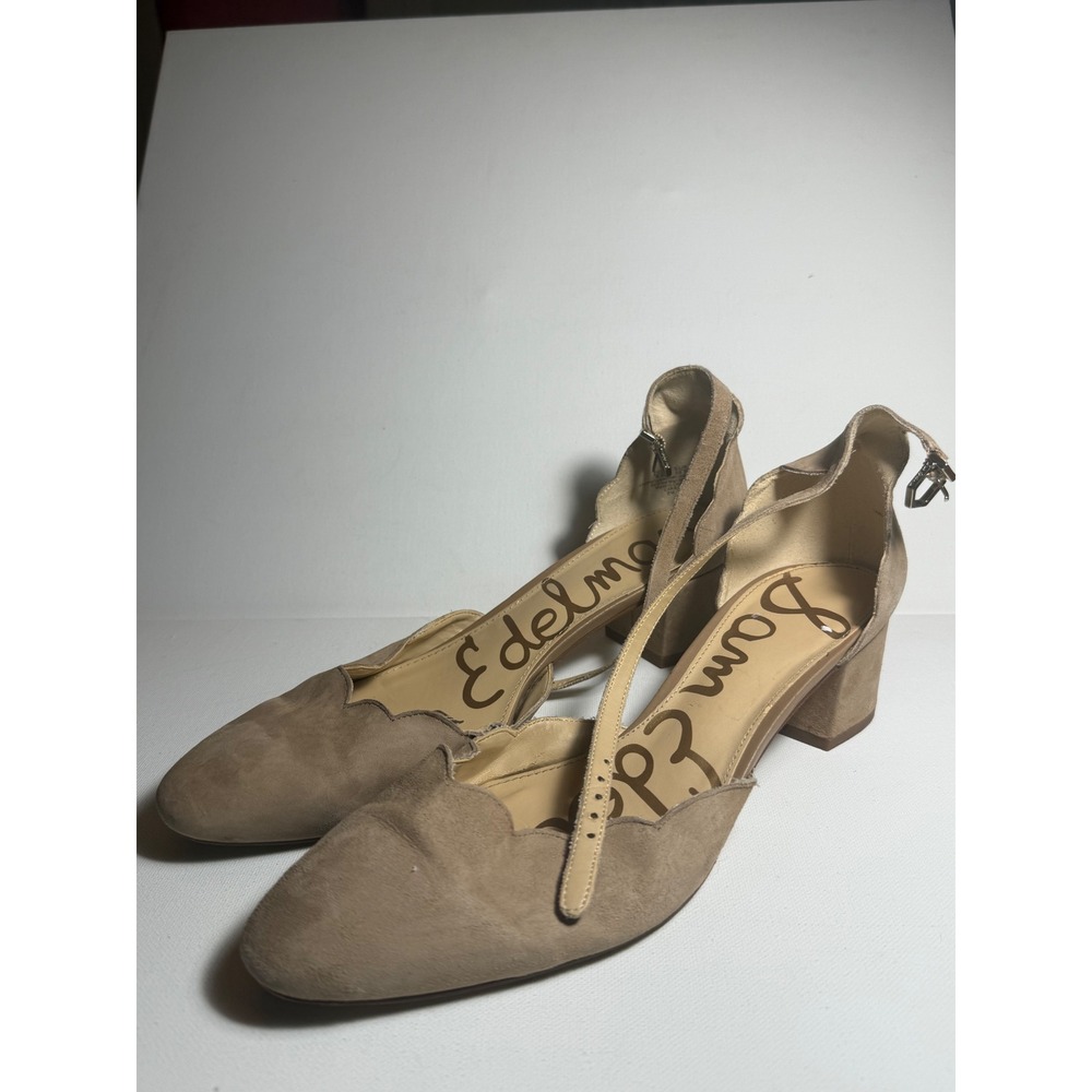 Sam Edelman Brown Suede Scalloped Pointed Block Heel Sz 9.5 Fair Capsule Piece